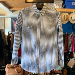 Roper Western Pearlsnap Blue and White Striped Men's Shirt